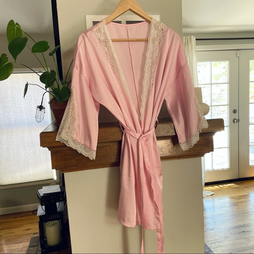 Soft Satin & Lace Kimono Robe